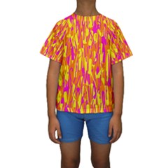 Pink And Yellow Pattern Kid s Short Sleeve Swimwear