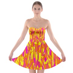 Pink And Yellow Pattern Strapless Dresses by Valentinaart