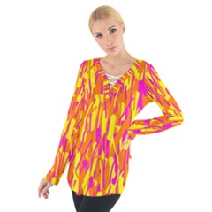 Pink And Yellow Pattern Women s Tie Up Tee