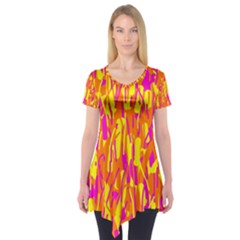 Pink And Yellow Pattern Short Sleeve Tunic 