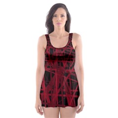 Black And Red Pattern Skater Dress Swimsuit