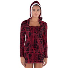 Black And Red Pattern Women s Long Sleeve Hooded T-shirt