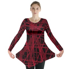 Black And Red Pattern Long Sleeve Tunic  by Valentinaart