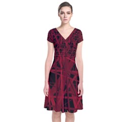 Black And Red Pattern Short Sleeve Front Wrap Dress