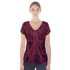 Black And Red Pattern Short Sleeve Front Detail Top by Valentinaart