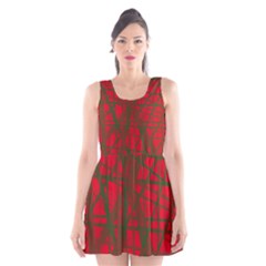 Red Pattern Scoop Neck Skater Dress