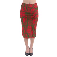 Red Pattern Midi Pencil Skirt