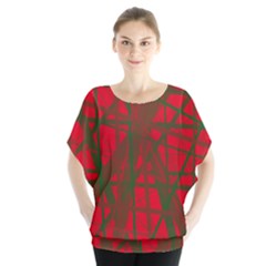 Red Pattern Batwing Chiffon Blouse