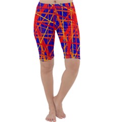 Orange And Blue Pattern Cropped Leggings  by Valentinaart