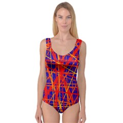 Orange And Blue Pattern Princess Tank Leotard 