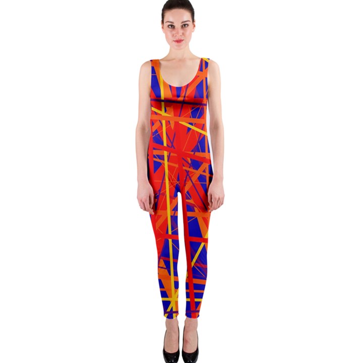 Orange and blue pattern OnePiece Catsuit