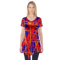 Orange And Blue Pattern Short Sleeve Tunic 