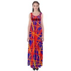 Orange And Blue Pattern Empire Waist Maxi Dress