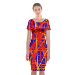 Orange And Blue Pattern Classic Short Sleeve Midi Dress