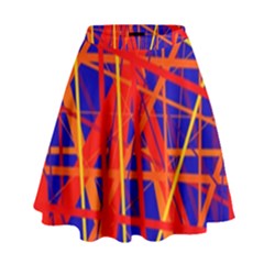 Orange And Blue Pattern High Waist Skirt