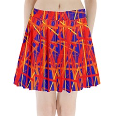 Orange And Blue Pattern Pleated Mini Mesh Skirt