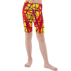 Yellow And Orange Pattern Kid s Mid Length Swim Shorts by Valentinaart