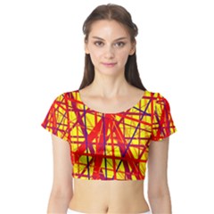 Yellow And Orange Pattern Short Sleeve Crop Top (tight Fit)