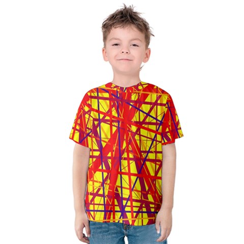 Yellow And Orange Pattern Kid s Cotton Tee by Valentinaart