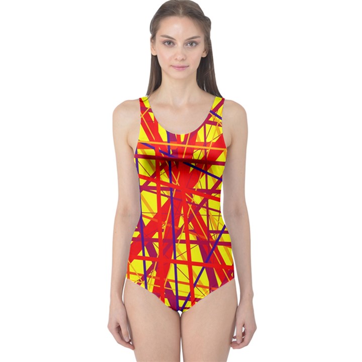 Yellow and orange pattern One Piece Swimsuit