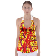 Yellow And Orange Pattern Babydoll Tankini Top