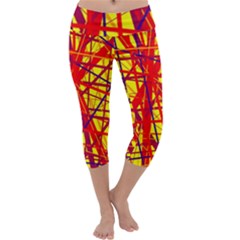 Yellow And Orange Pattern Capri Yoga Leggings