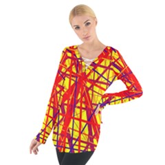 Yellow And Orange Pattern Women s Tie Up Tee