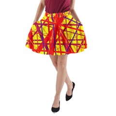 Yellow And Orange Pattern A-line Pocket Skirt