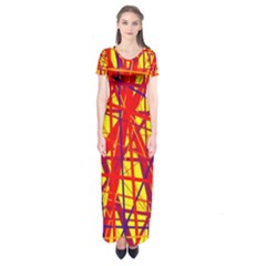 Yellow And Orange Pattern Short Sleeve Maxi Dress