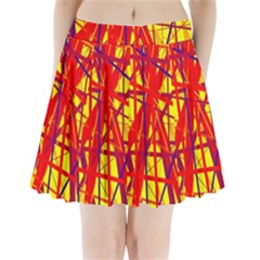 Yellow And Orange Pattern Pleated Mini Mesh Skirt