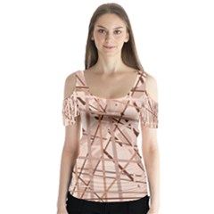 Brown Pattern Butterfly Sleeve Cutout Tee 