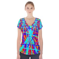 Colorful Pattern Short Sleeve Front Detail Top