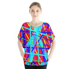 Colorful Pattern Batwing Chiffon Blouse