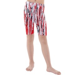 Red, Black And White Pattern Kid s Mid Length Swim Shorts by Valentinaart