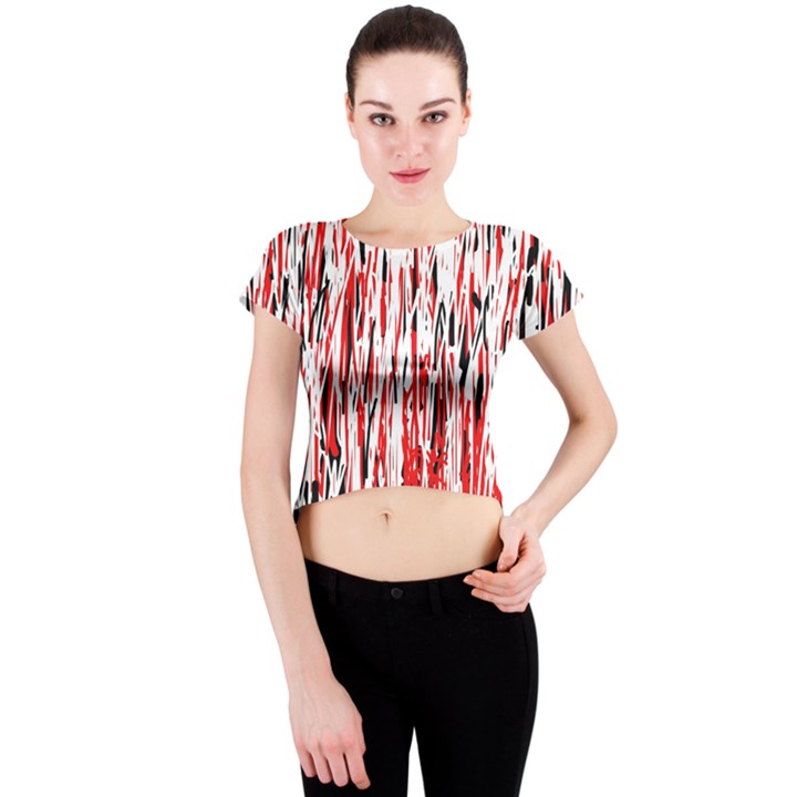 Red, black and white pattern Crew Neck Crop Top