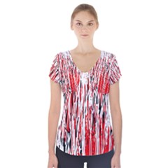 Red, Black And White Pattern Short Sleeve Front Detail Top by Valentinaart