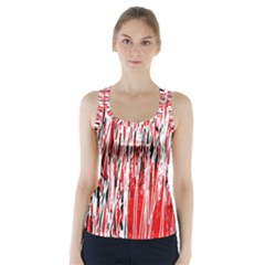 Red, Black And White Pattern Racer Back Sports Top