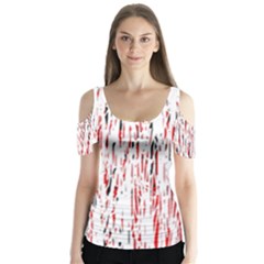 Red, Black And White Pattern Butterfly Sleeve Cutout Tee 