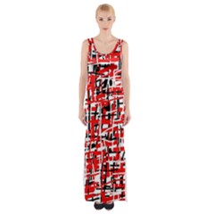 Red, White And Black Pattern Maxi Thigh Split Dress by Valentinaart