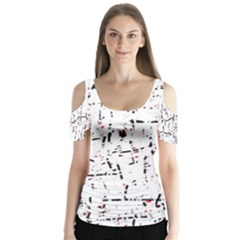 Red, White And Black Pattern Butterfly Sleeve Cutout Tee 