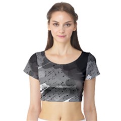 Black And Gray Pattern Short Sleeve Crop Top (tight Fit) by Valentinaart