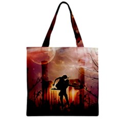 Dancing In The Night With Moon Nd Stars Zipper Grocery Tote Bag by FantasyWorld7