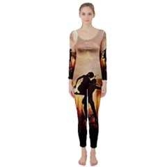 Dancing In The Night With Moon Nd Stars Long Sleeve Catsuit