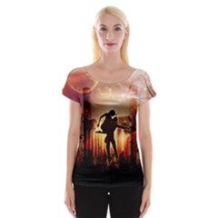 Dancing In The Night With Moon Nd Stars Women s Cap Sleeve Top