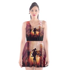 Dancing In The Night With Moon Nd Stars Scoop Neck Skater Dress