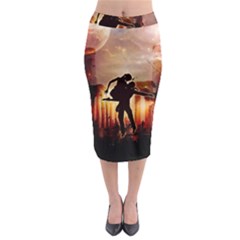 Dancing In The Night With Moon Nd Stars Midi Pencil Skirt