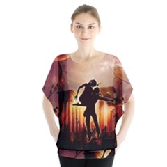 Dancing In The Night With Moon Nd Stars Batwing Chiffon Blouse