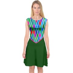 Harlequine Emerald Diamond Pattern Capsleeve Midi Dress by PKHarrisPlace