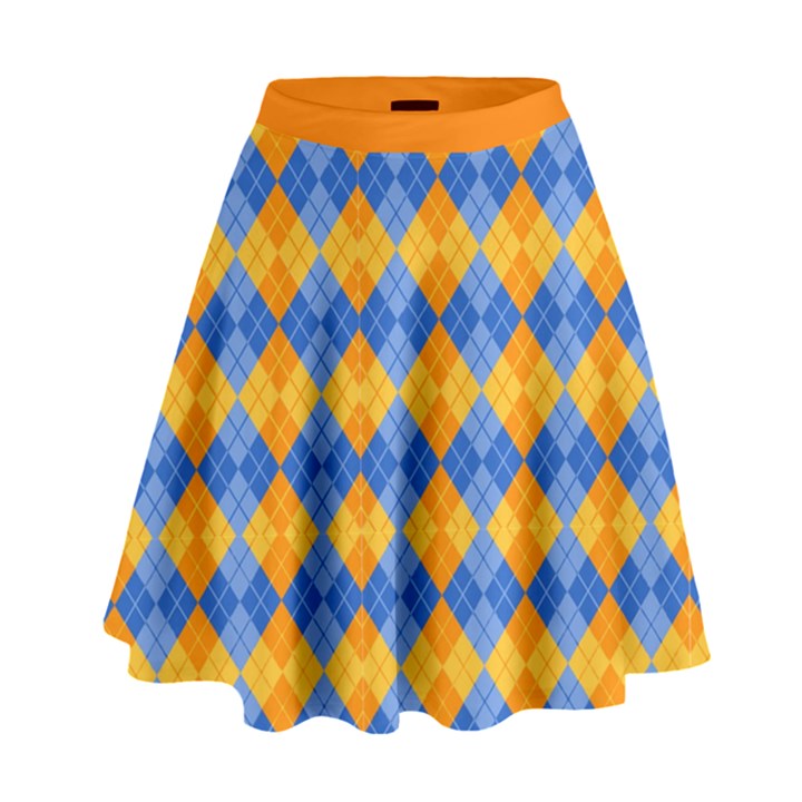 Argyle BlueAndOrange Pattern High Waist Skirt