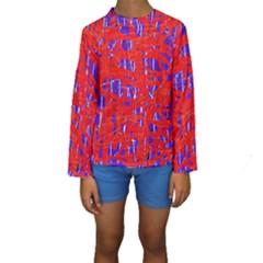 Blue And Red Pattern Kid s Long Sleeve Swimwear